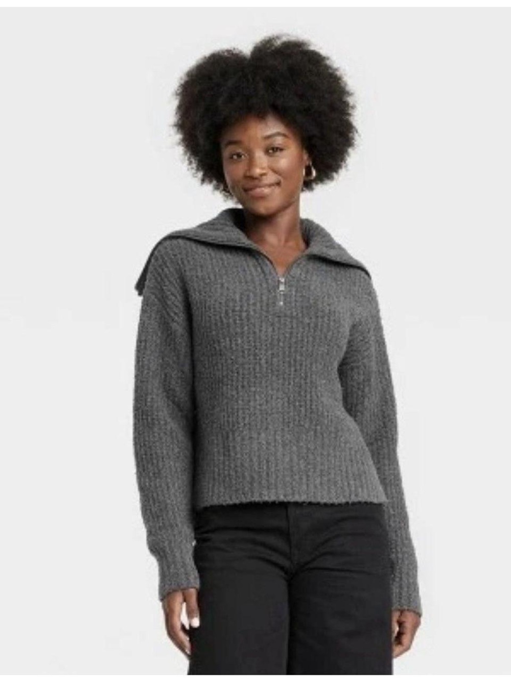 Universal Thread Grey Cozy Quarter-Zip Knit Sweater Charcoal Gray
